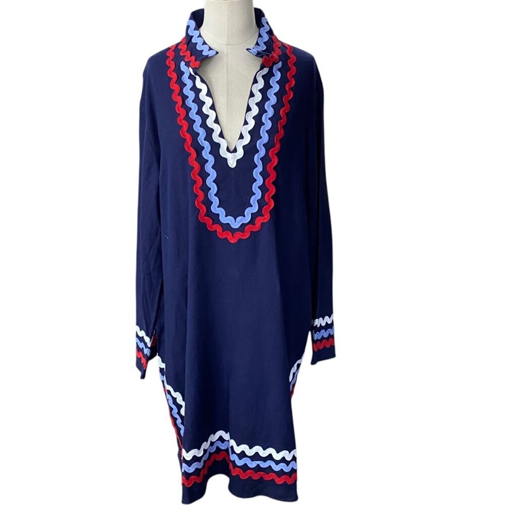 Sail to Sable Navy Red White & Blue Long Sleeve Classic Tunic Dress Size 10 EUC - Picture 12 of 13